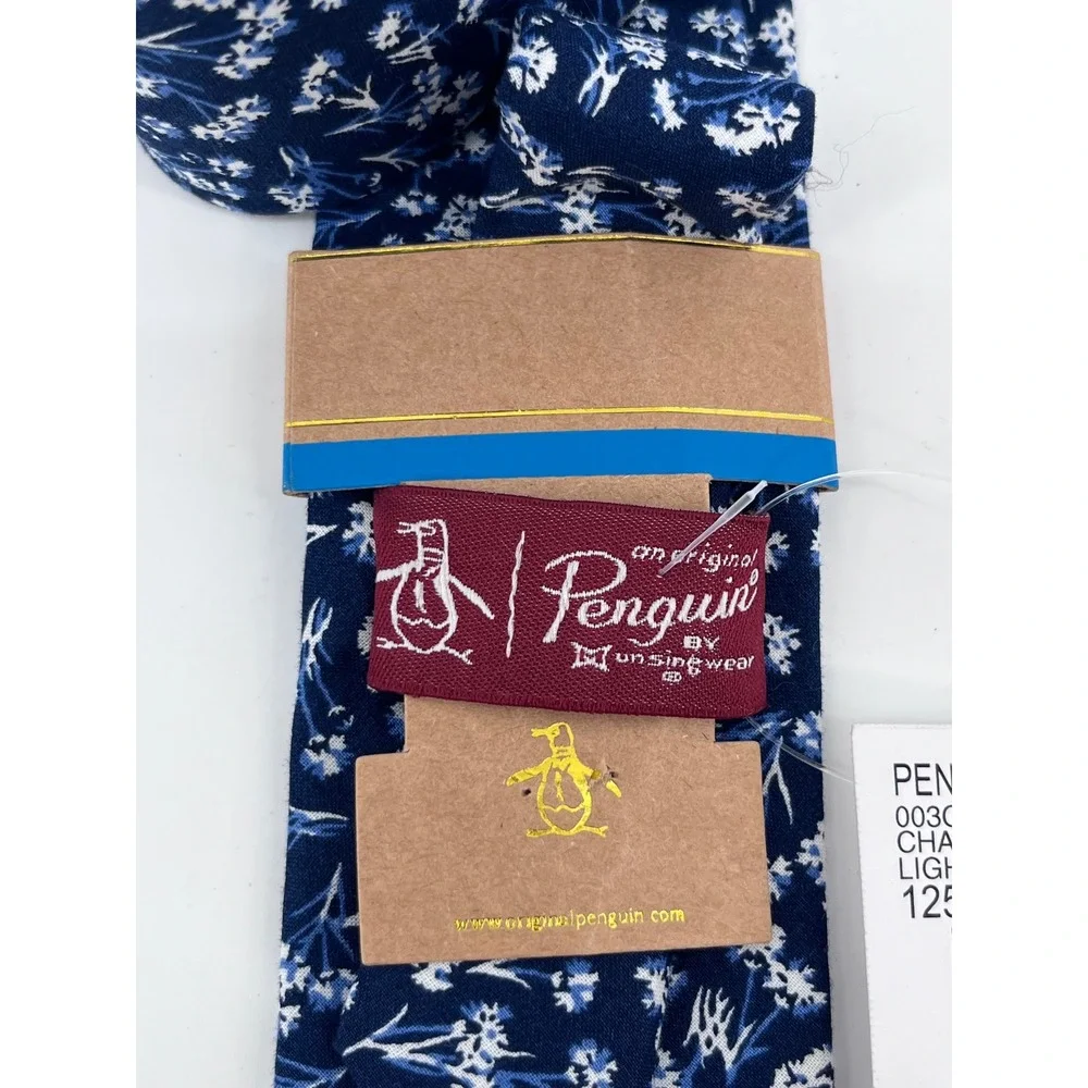 Original Penguin Mens Chambray Floral Skinny Tie Navy Blue White Cotton 003GC7
